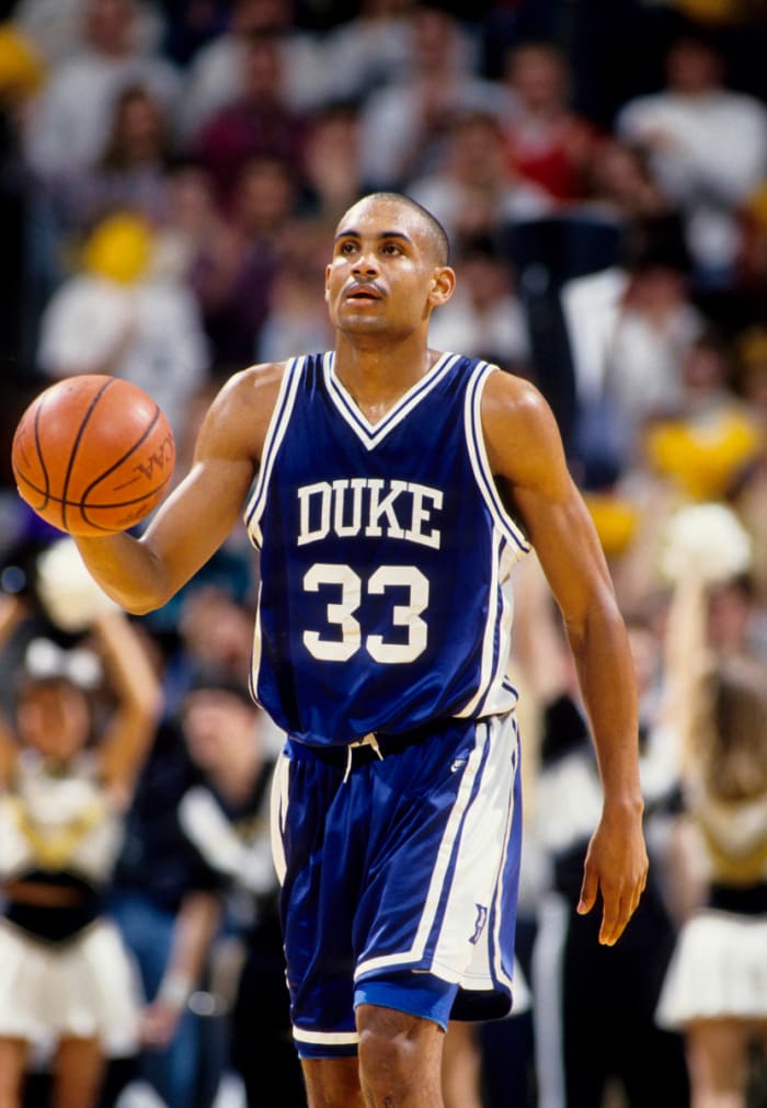 Duke University guard Grant Hill (33) in action against the Wake Forest Demon Deacons at LJVM Coliseum.